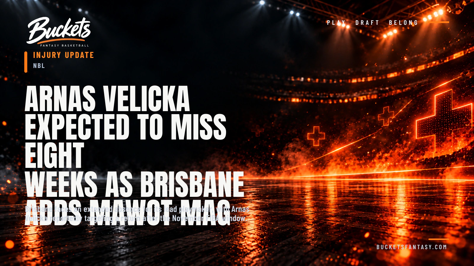 Arnas Velicka Expected to Miss Eight Weeks as Brisbane Adds Mawot Mag - Buckets Fantasy Basketball
