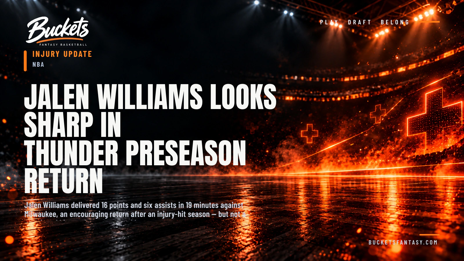 Jalen Williams Looks Sharp in Thunder Preseason Return — Buckets editorial graphic