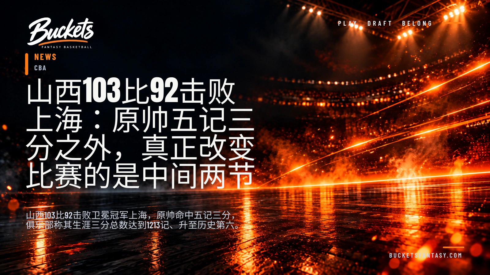山西103比92击败上海:原帅五记三分之外,真正改变比赛的是中间两节 — Buckets editorial graphic